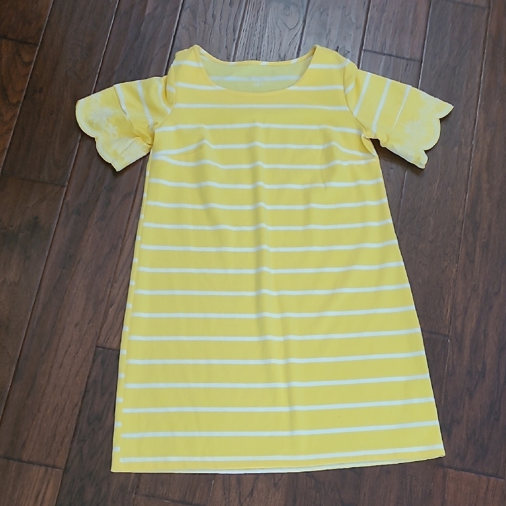 Kim Rogers Bright Yellow & White Striped Dress size Small PETITE